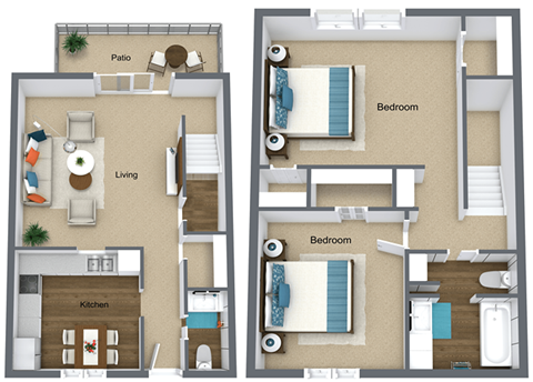 2 Bed 1.5 Bath Floor Plan at Colony Townhomes, North Carolina, 27609